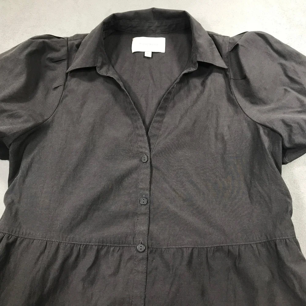 Brochu Walker Tiered Shirt Dress Charcoal Gray Short Puff Sleeve Size L
